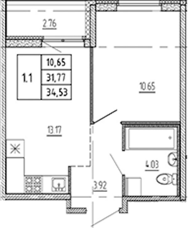 1-комнатная квартира 31.77 м², 12/22 эт., ЖК «Новые горизонты 2»